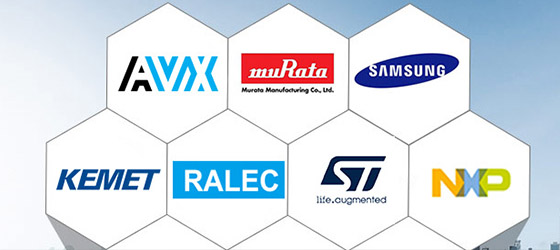 代理經銷品牌完整，村田（MuRata）、三星（SAMSUNG）、基美（KEMET）、臺灣友順（UTC）、長電、LRC、NXP 、 TI、ON等等超過30余品牌。